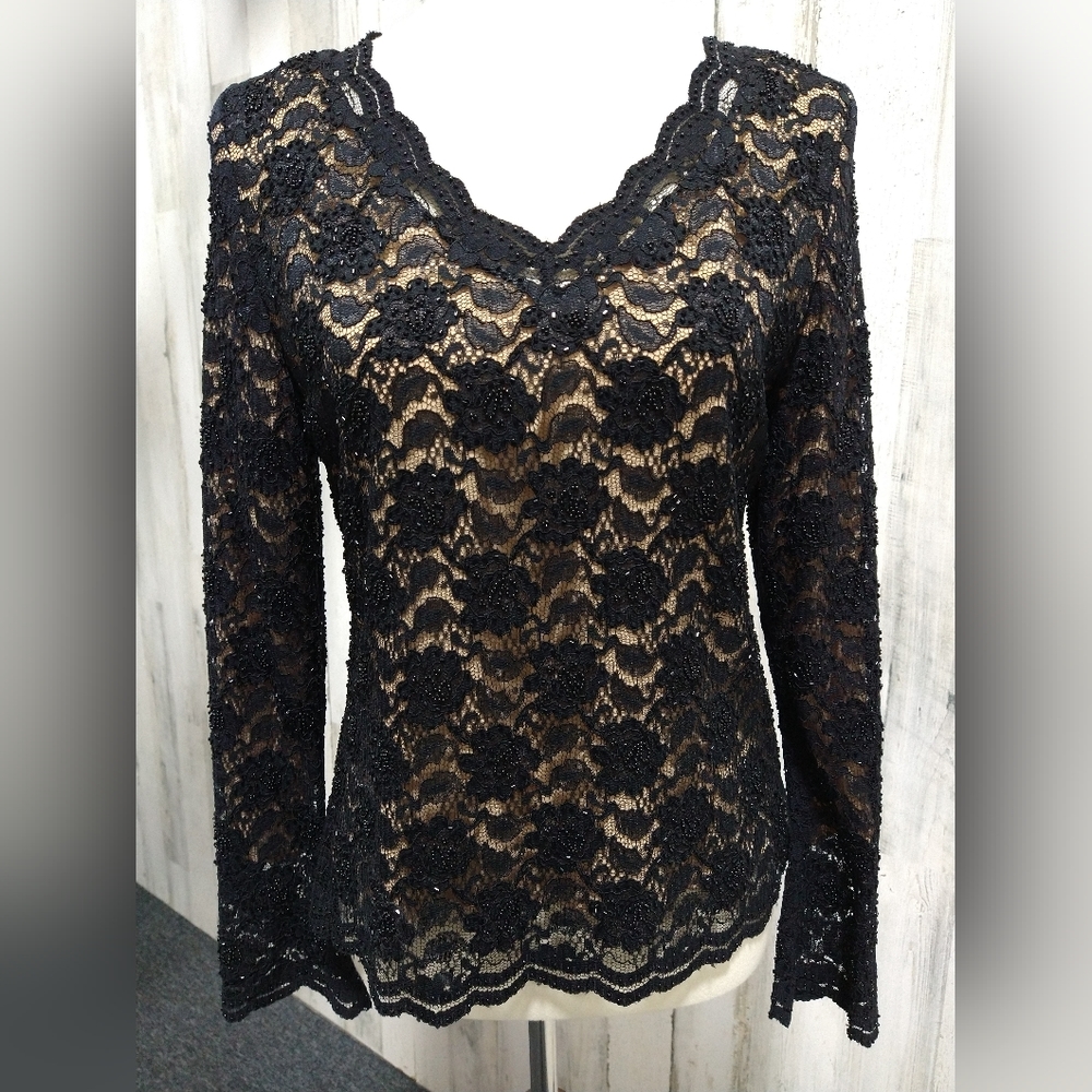 Valerie black lace sequin dressy blouse